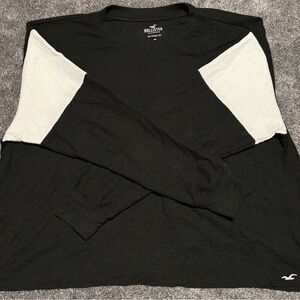 Hollister Boyfriend Tee Black Waffle Long Sleeve Shirt with White Sleeve Panels